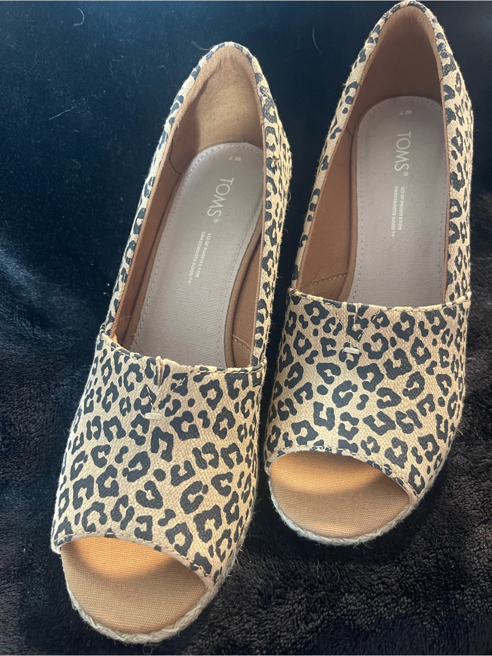 Leopard Espadrille Wedge Peep-Toe Espadrilles - Women's Size 7- Like New - Picture 2 of 10